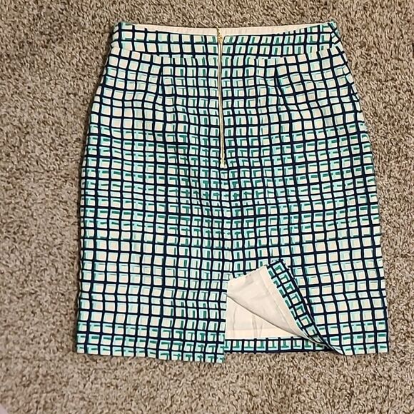 Kate Spade Judy Check Print Pencil Skirt the Rules Green Navy Blue Sz 6 Zipper - Picture 5 of 7